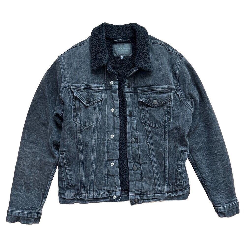 Lucky Brand The Sherpa Trucker Jacket Men S Black Denim Western Retro Snaps